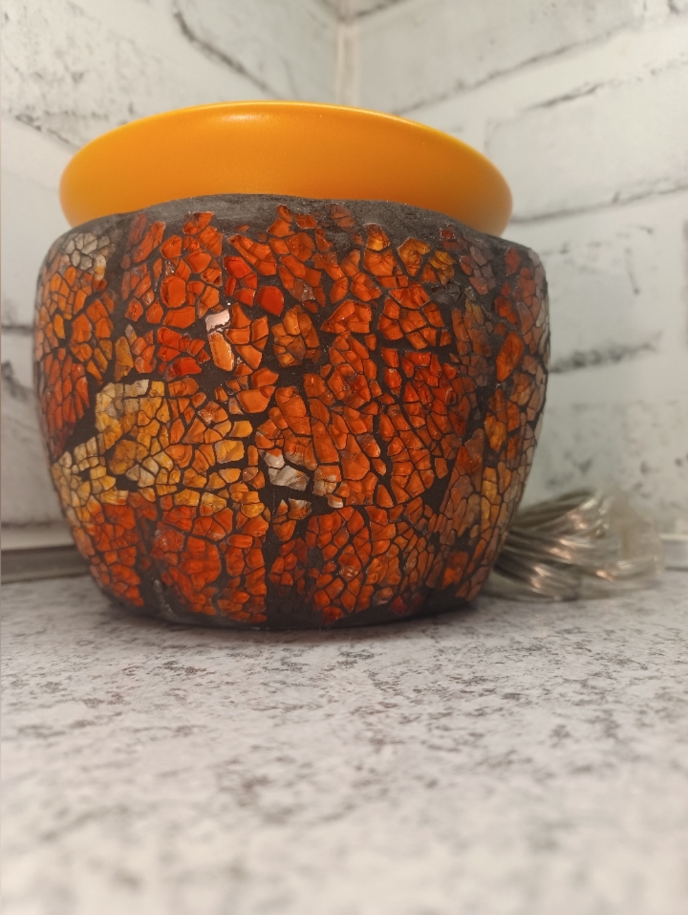 Orange Mosaic Simmer Pot Wax Warmer Pink Zebra warms oil NIB home fragrance